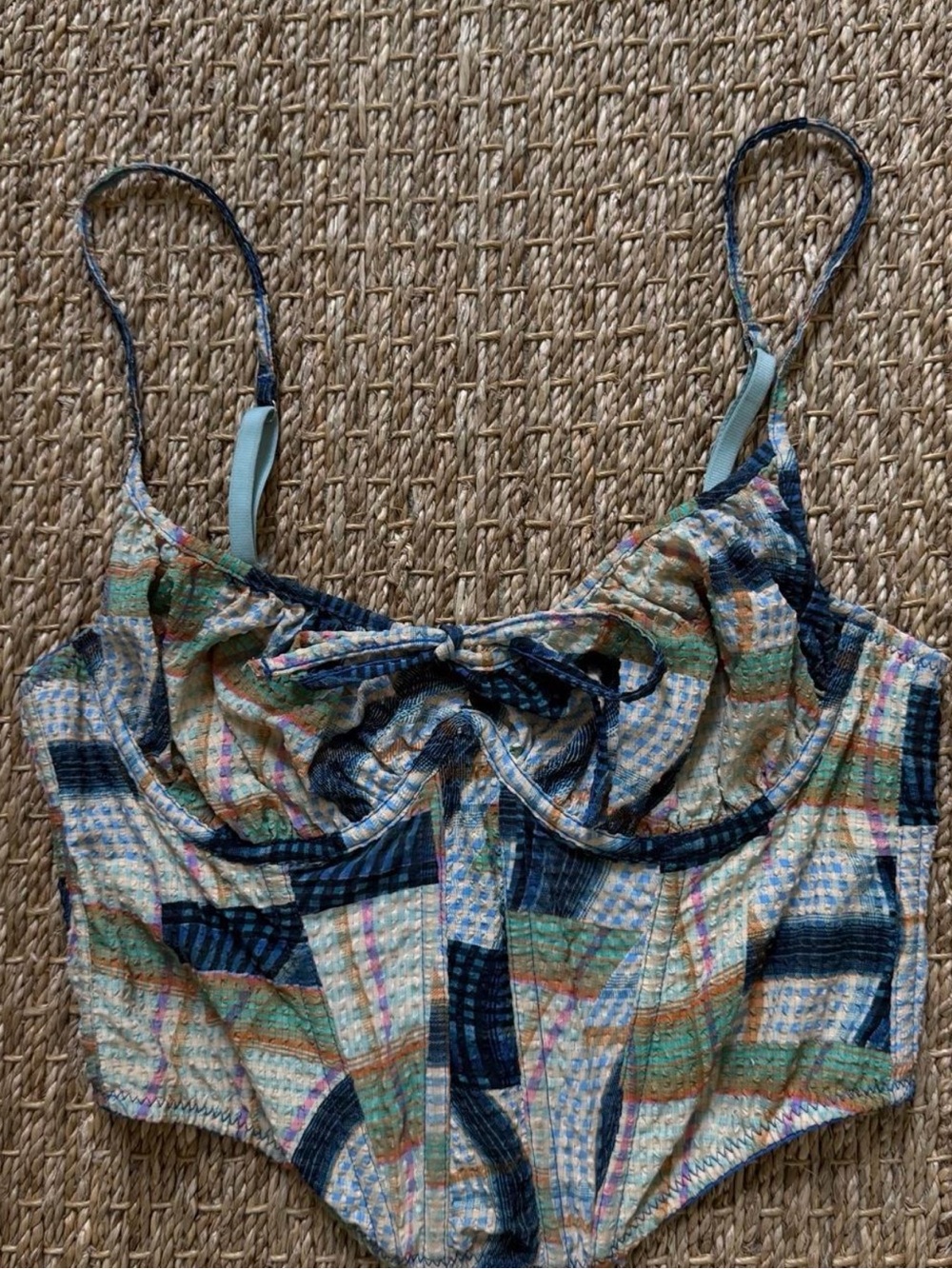 Urban Outfitters Navy, Teal & Peach Patterned Crop Camisole